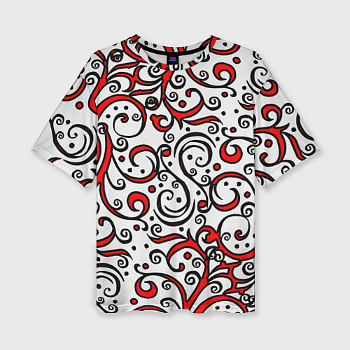Женская футболка оверсайз Красный кружевной узор / 3D-принт – фото 1