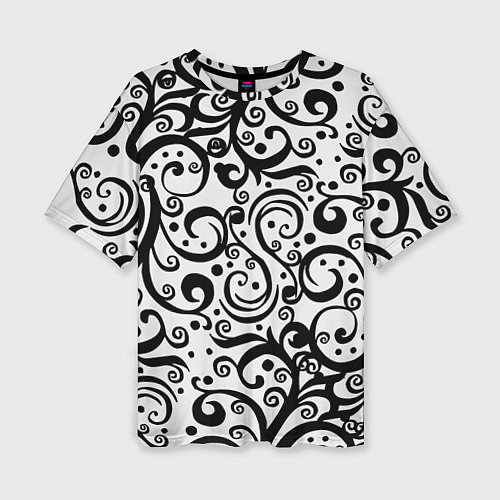 Женская футболка оверсайз Чёрный кружевной узор / 3D-принт – фото 1