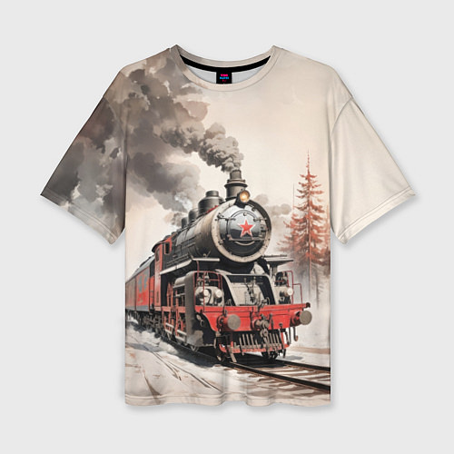 Женская футболка оверсайз Паровоз со звездой / 3D-принт – фото 1