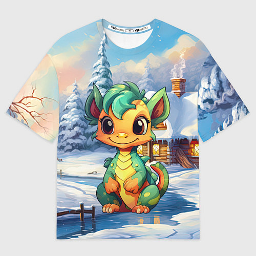 Женская футболка оверсайз Крошечный дракон зимы 2024 / 3D-принт – фото 1