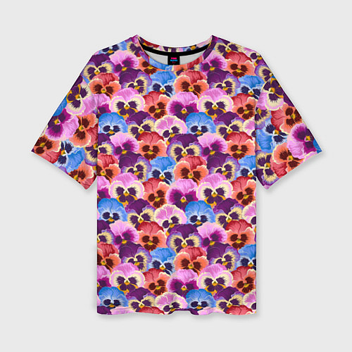 Женская футболка оверсайз Разноцветные анютины глазки / 3D-принт – фото 1
