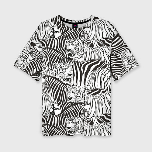 Женская футболка оверсайз Зебры и тигры / 3D-принт – фото 1