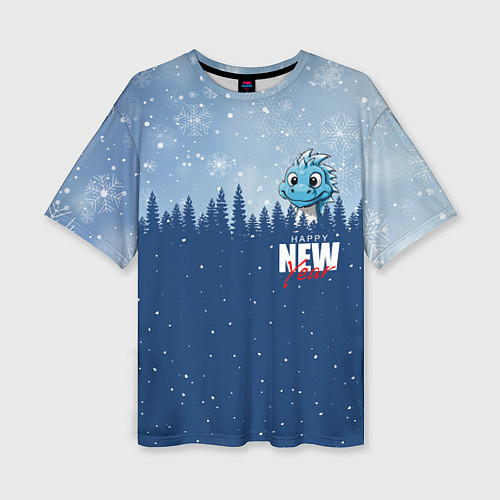 Женская футболка оверсайз Дракон в зимнем лесу / 3D-принт – фото 1