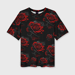 Женская футболка оверсайз Красные розы цветы
