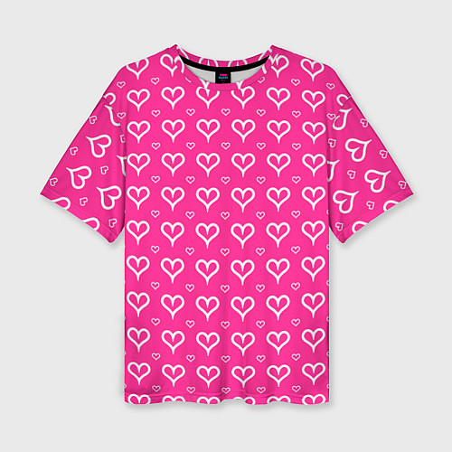 Женская футболка оверсайз Сердечки паттерн насыщенный розовый / 3D-принт – фото 1