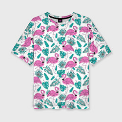Женская футболка оверсайз Тропический розовый фламинго