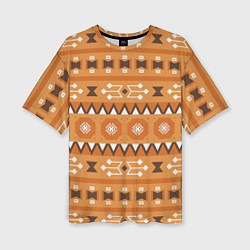 Женская футболка оверсайз Brown tribal geometric