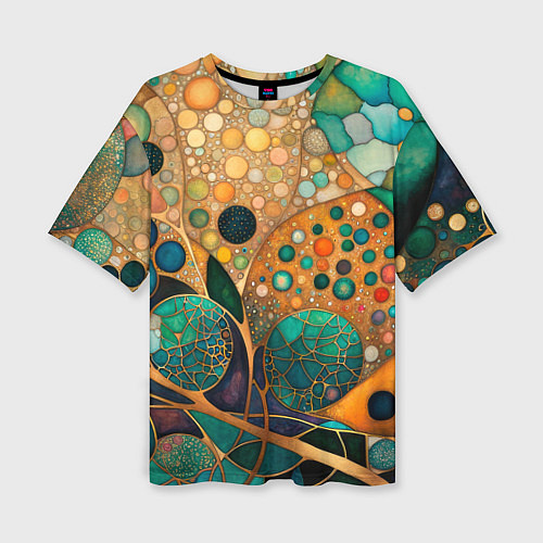 Женская футболка оверсайз Вдохновение Климтом - изумрудная абстракция с круг / 3D-принт – фото 1