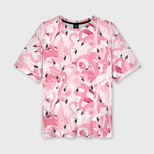 Женская футболка оверсайз Стая розовых фламинго / 3D-принт – фото 1