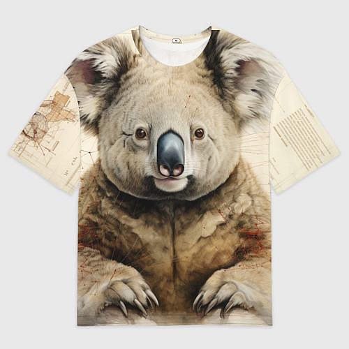 Женская футболка оверсайз Коала в стиле диаграмм Давинчи / 3D-принт – фото 1