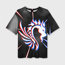 Женская футболка оверсайз Трехцветный неоновый дракон