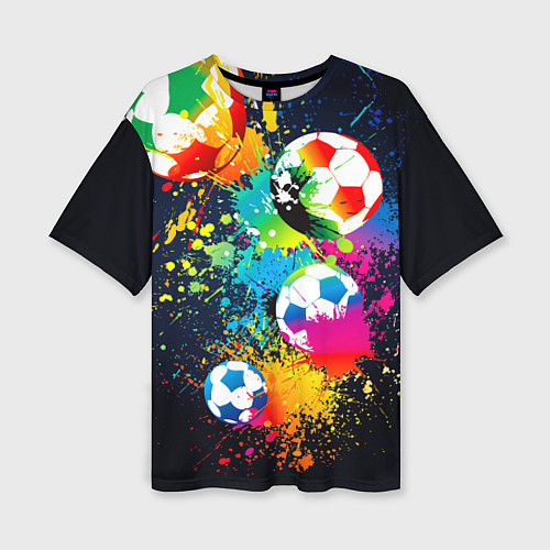Женская футболка оверсайз Разноцветные футбольные мячи / 3D-принт – фото 1