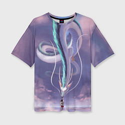Женская футболка оверсайз Унесенные призраками- дракон и девочка