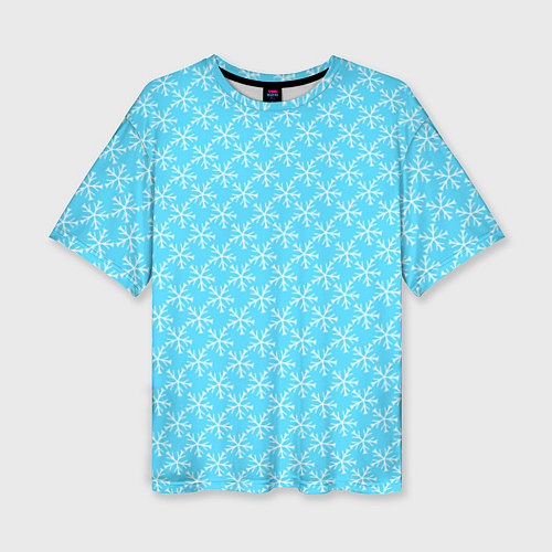 Женская футболка оверсайз Паттерн снежинки голубой / 3D-принт – фото 1
