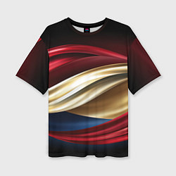 Женская футболка оверсайз Золотые и красные волны абстракции