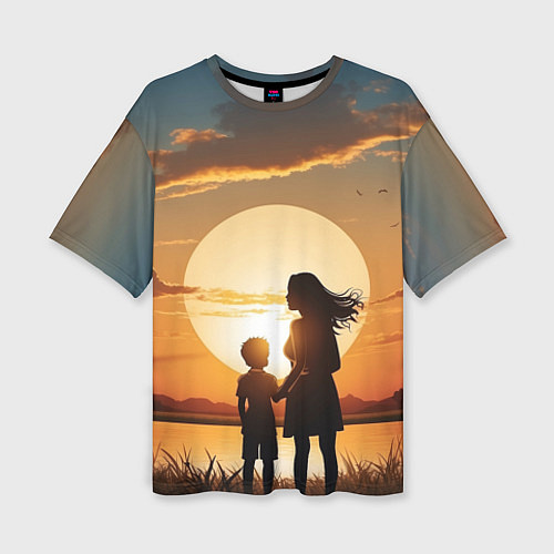 Женская футболка оверсайз Мать и дитя на закате / 3D-принт – фото 1