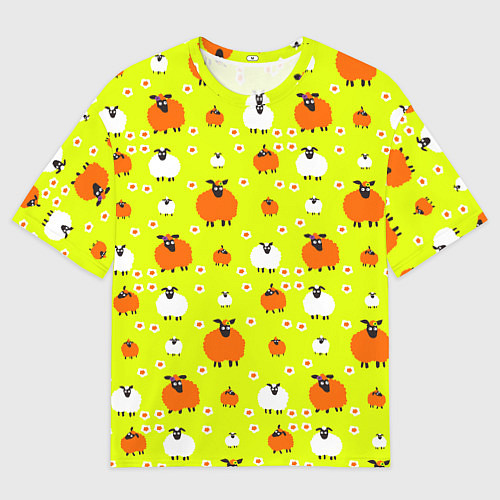 Женская футболка оверсайз Стадо овец в поле / 3D-принт – фото 1