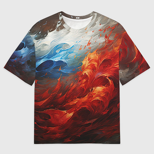 Женская футболка оверсайз Абстрактный белый синий красный дым / 3D-принт – фото 1