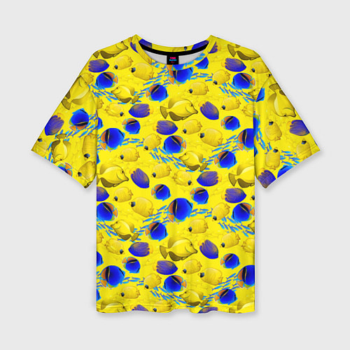 Женская футболка оверсайз Разноцветные тропические рыбы / 3D-принт – фото 1