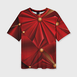 Женская футболка оверсайз Красный материал со складками