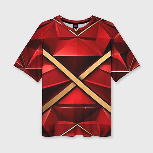 Женская футболка оверсайз Золотые ленты на красном фоне / 3D-принт – фото 1