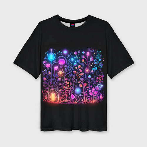 Женская футболка оверсайз Неоновый сад / 3D-принт – фото 1