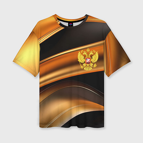 Женская футболка оверсайз Герб России на черном золотом фоне / 3D-принт – фото 1