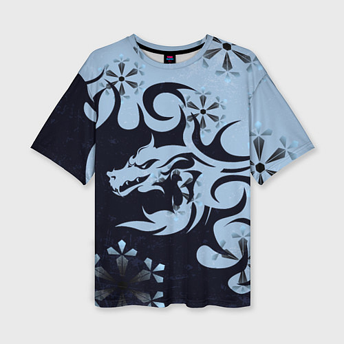 Женская футболка оверсайз Дракон со снежинками / 3D-принт – фото 1