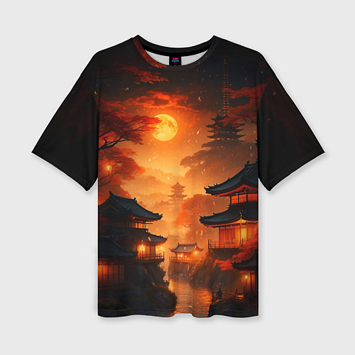Женская футболка оверсайз Мрачная япония - пейзаж / 3D-принт – фото 1