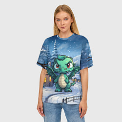 Футболка оверсайз женская Зеленый маленький дракон, цвет: 3D-принт — фото 2