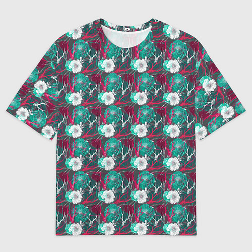 Женская футболка оверсайз Черепа с цветочным орнаментом / 3D-принт – фото 1