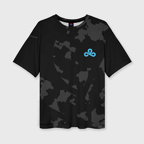 Женская футболка оверсайз Cloud9 - Форма команды,чёрный камуфляж 2024 / 3D-принт – фото 1