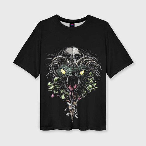 Женская футболка оверсайз Змея череп цветы / 3D-принт – фото 1