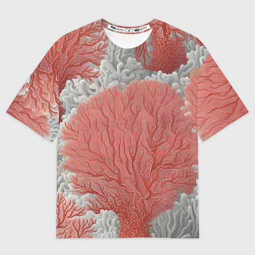Женская футболка оверсайз Красные и белые кораллы / 3D-принт – фото 1