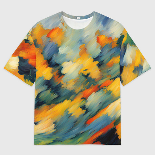 Женская футболка оверсайз Жёлтые и синие мазки / 3D-принт – фото 1