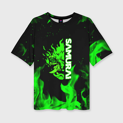 Женская футболка оверсайз Samurai green fire toxic / 3D-принт – фото 1