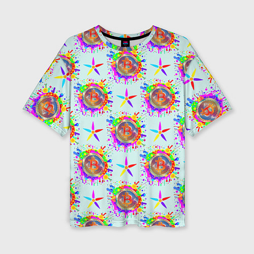 Женская футболка оверсайз Биткойн и цветок / 3D-принт – фото 1