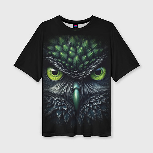 Женская футболка оверсайз Грозная зеленая сова / 3D-принт – фото 1