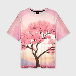 Женская футболка оверсайз Вишневое дерево в полном цвету