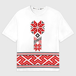 Женская футболка оверсайз Обережная вышиванка - узор алатырь