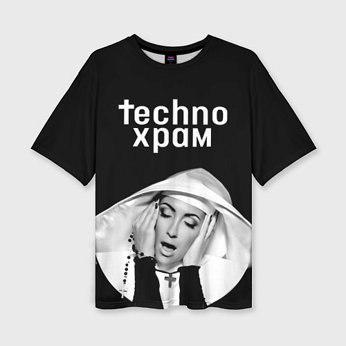 Женская футболка оверсайз Techno храм эмоциональная монашка / 3D-принт – фото 1