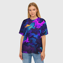 Футболка оверсайз женская Яркие кислотная разноцветные пятна в виде камуфляж, цвет: 3D-принт — фото 2