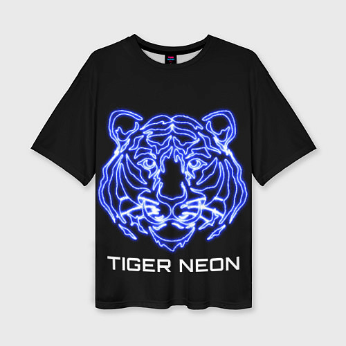 Женская футболка оверсайз Tiger neon art / 3D-принт – фото 1