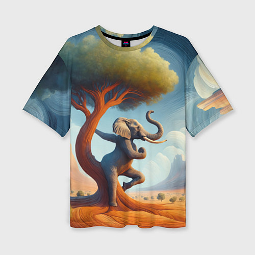 Женская футболка оверсайз Слон занимается йогой возле дерева / 3D-принт – фото 1