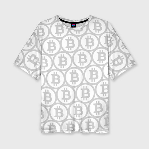 Женская футболка оверсайз Биткоин патерн на белом фоне / 3D-принт – фото 1
