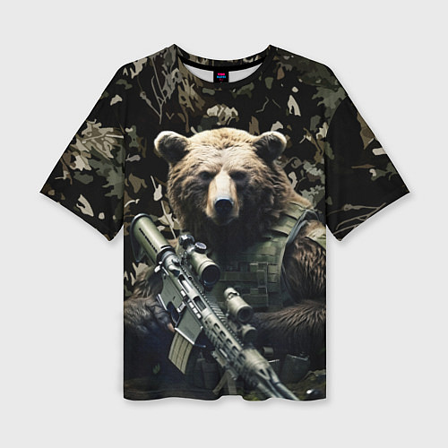 Женская футболка оверсайз Медведь солдат с винтовкой / 3D-принт – фото 1