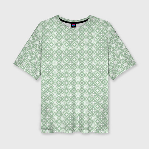 Женская футболка оверсайз Светло-зелёный узоры / 3D-принт – фото 1