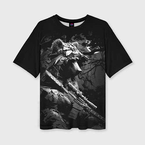 Женская футболка оверсайз Медведь ночной снайпер / 3D-принт – фото 1
