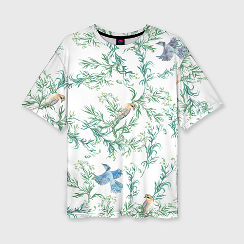 Женская футболка оверсайз Полынь и птицы / 3D-принт – фото 1