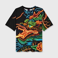 Женская футболка оверсайз Japanese neon dragon - irezumi